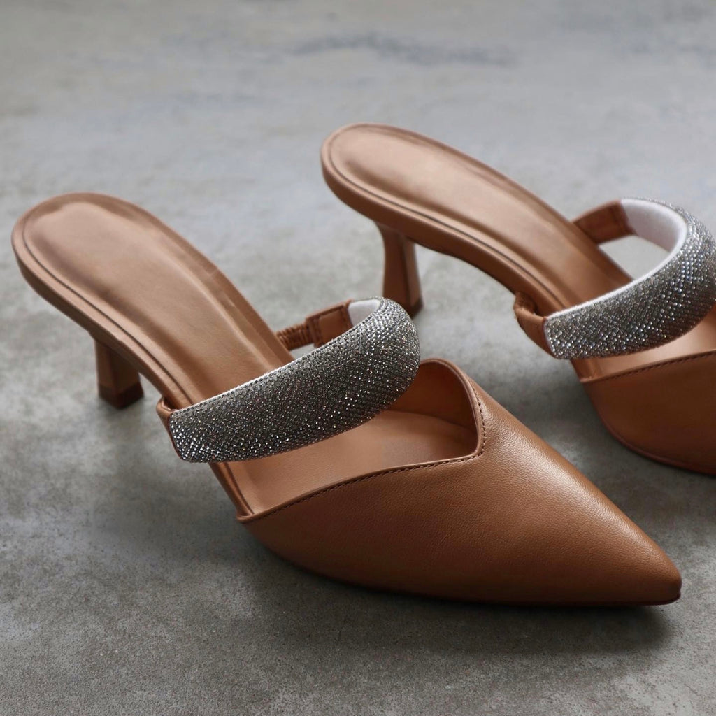 Rhinestone Strap Mule Heel