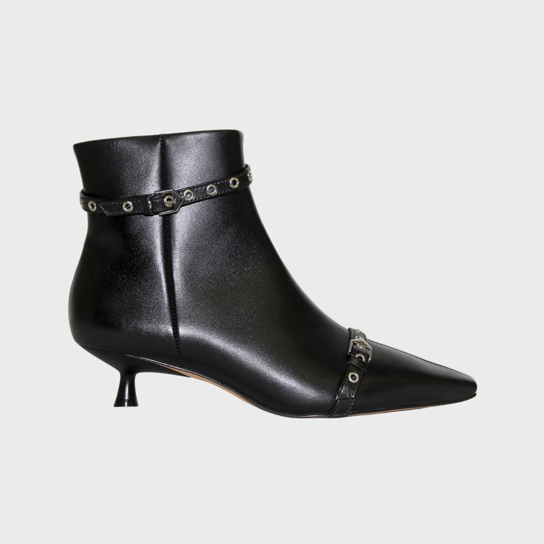 Black Strap-Detail Ankle Boots