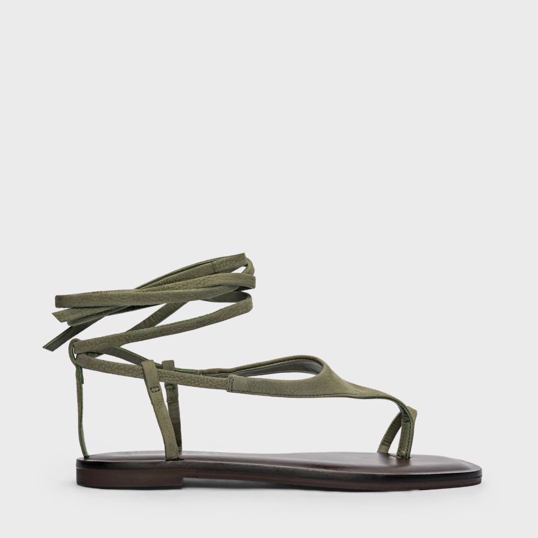 Nobuck Lace-Up Flat Sandal