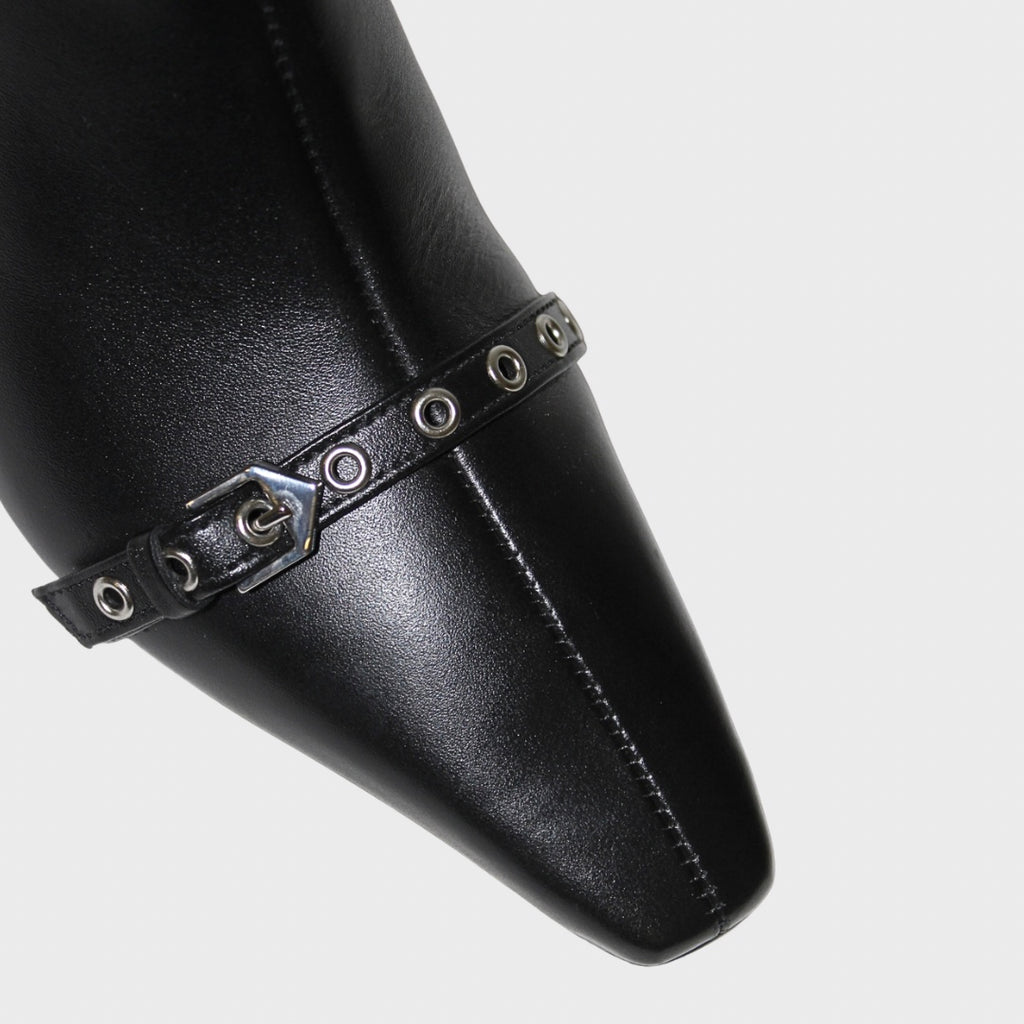 Black Strap-Detail Ankle Boots