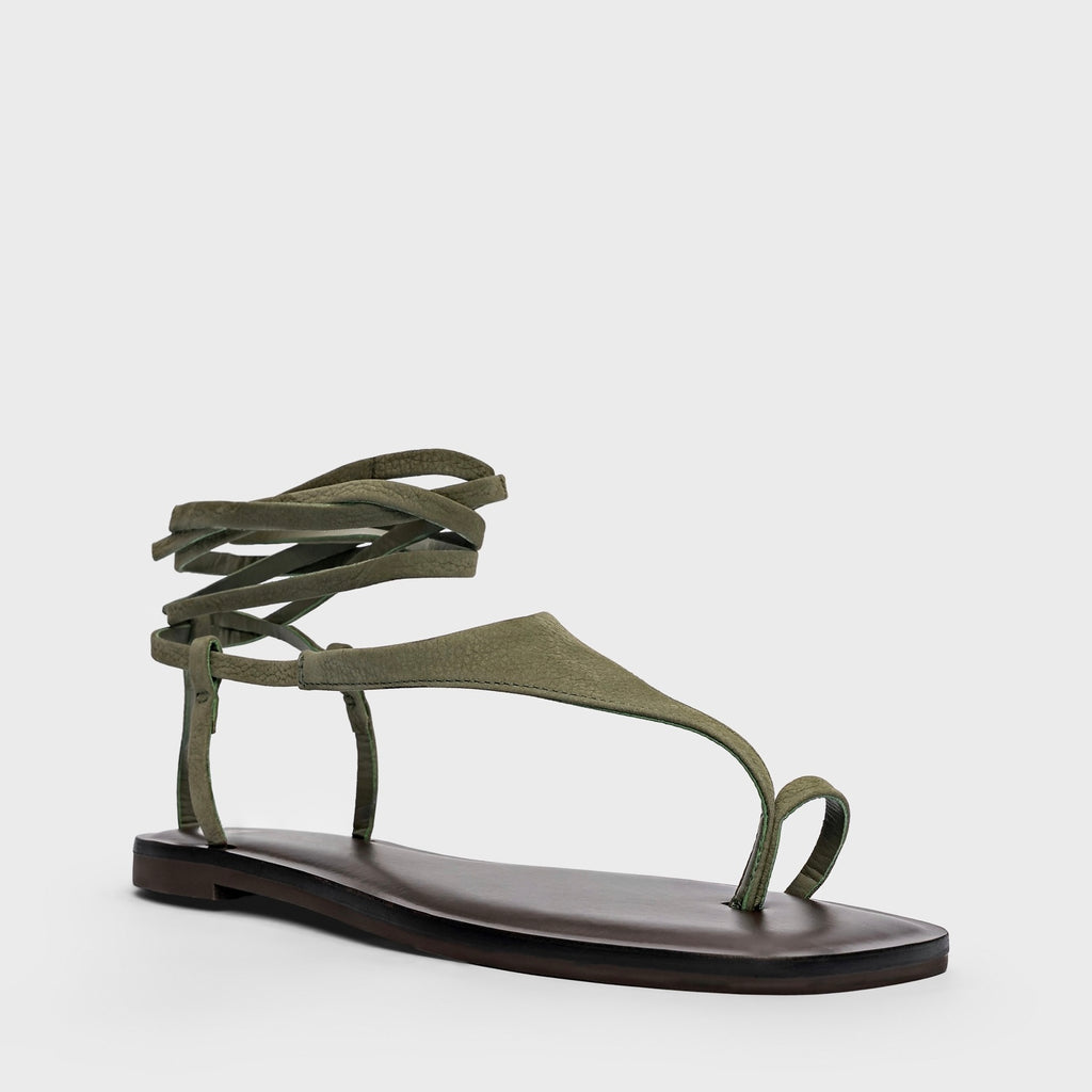 Nobuck Lace-Up Flat Sandal