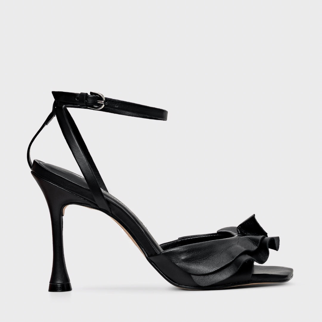 Ruffle Strap Sandal Heel