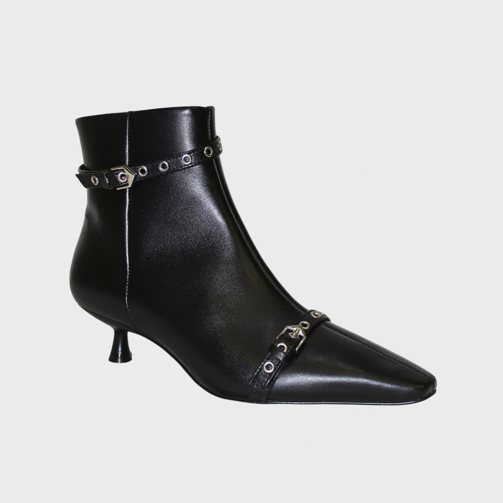 Black Strap-Detail Ankle Boots
