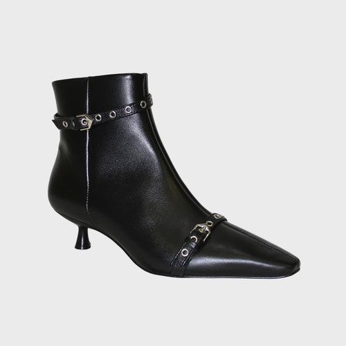Black Strap-Detail Ankle Boots