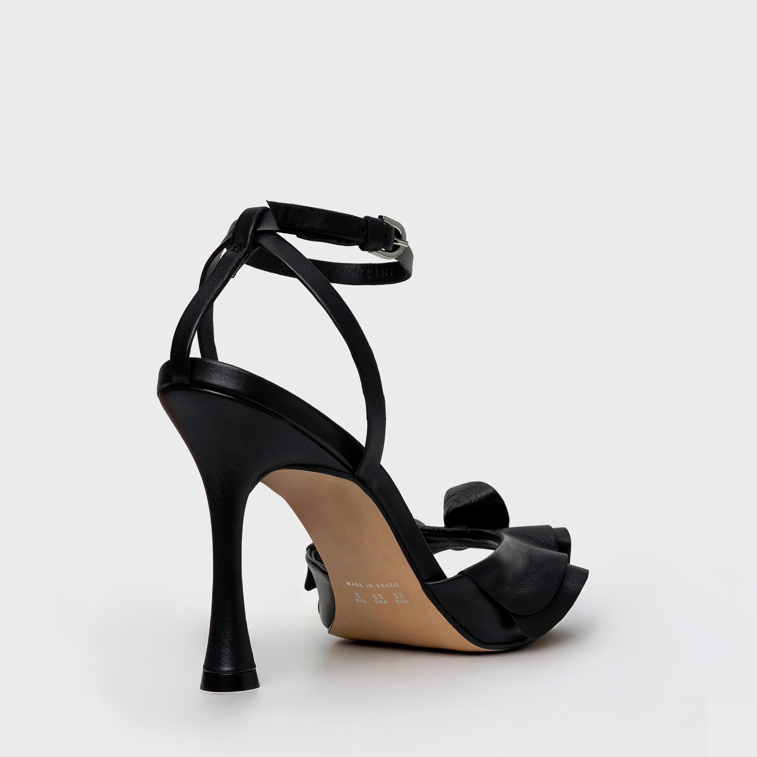 Ruffle Strap Sandal Heel