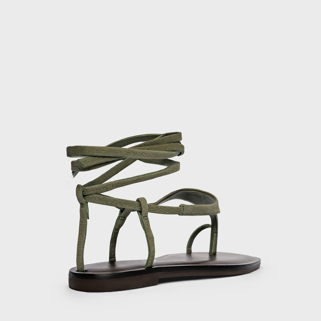 Nobuck Lace-Up Flat Sandal
