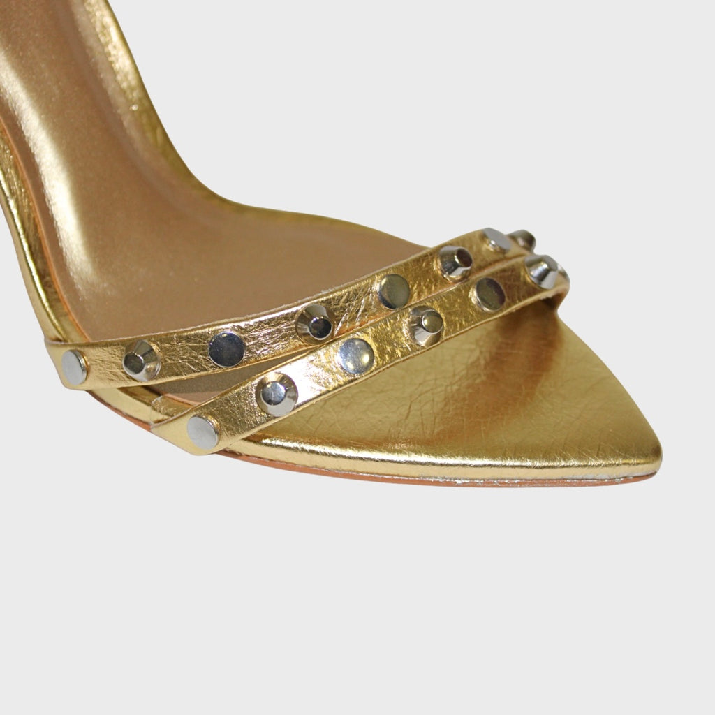 Metallic Stud Sandal Heel