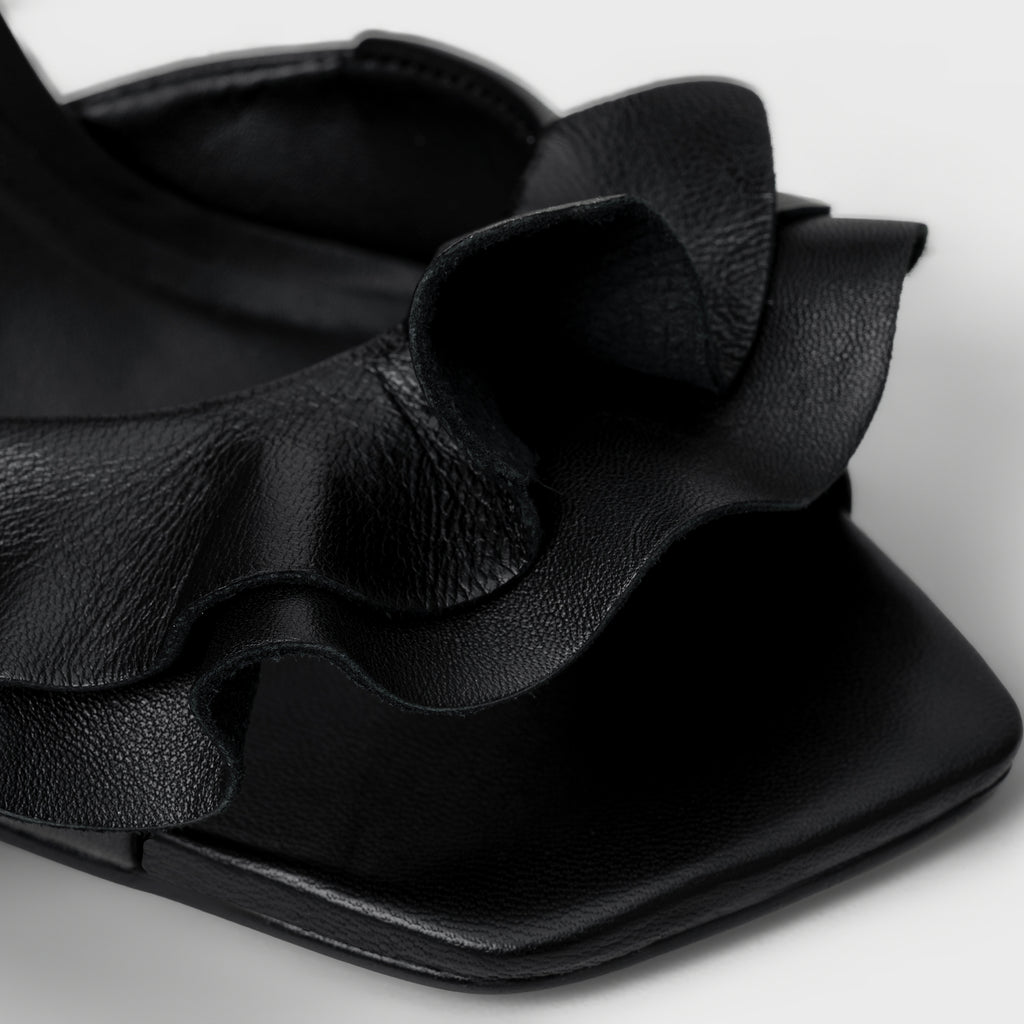 Ruffle Strap Sandal Heel