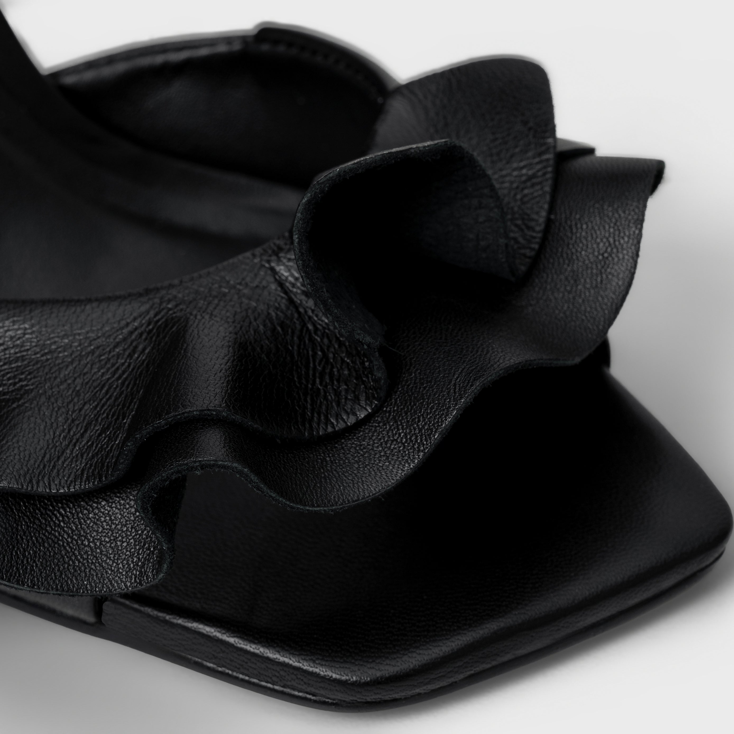 Ruffle Strap Sandal Heel