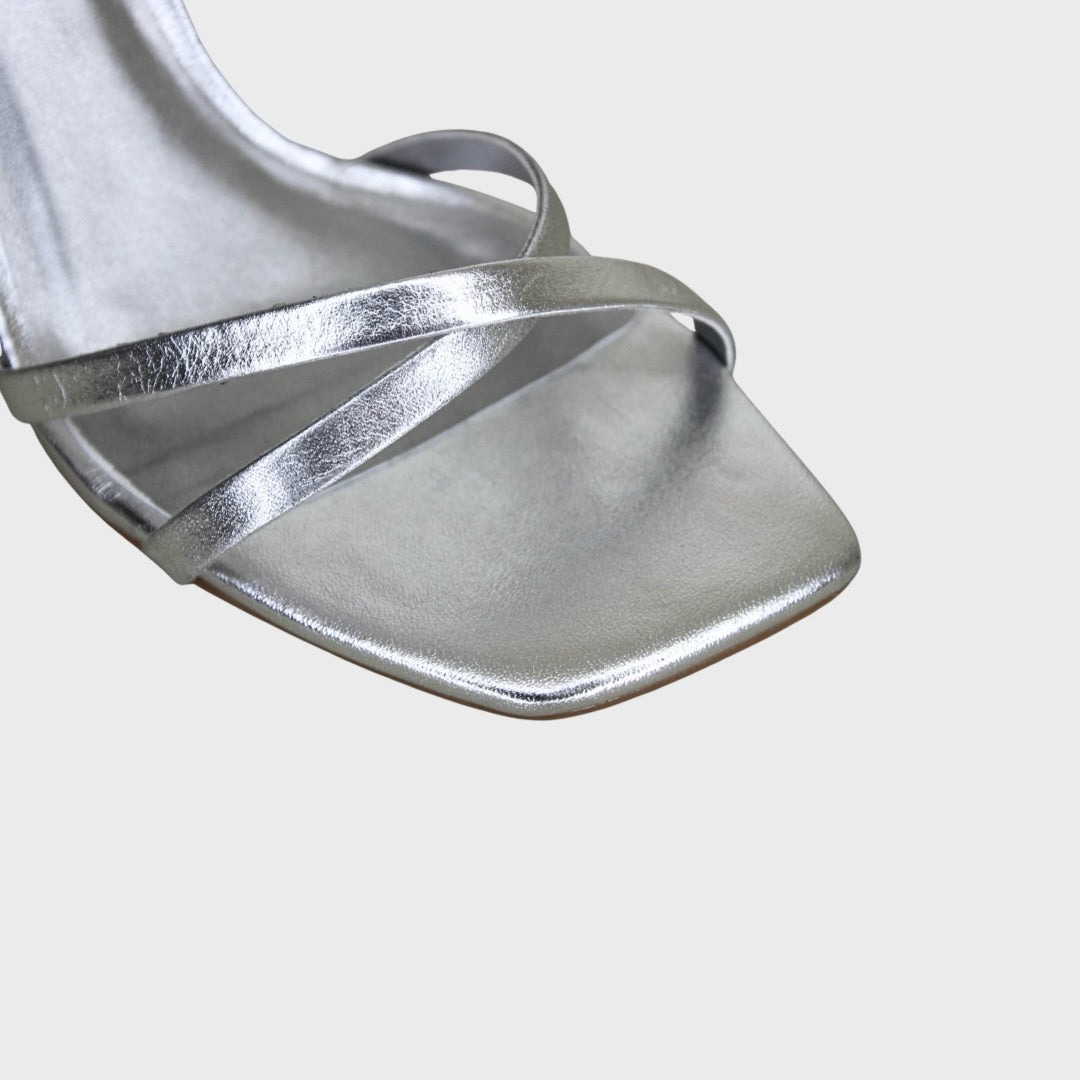 Metallic Wrap Stiletto Sandal Heel