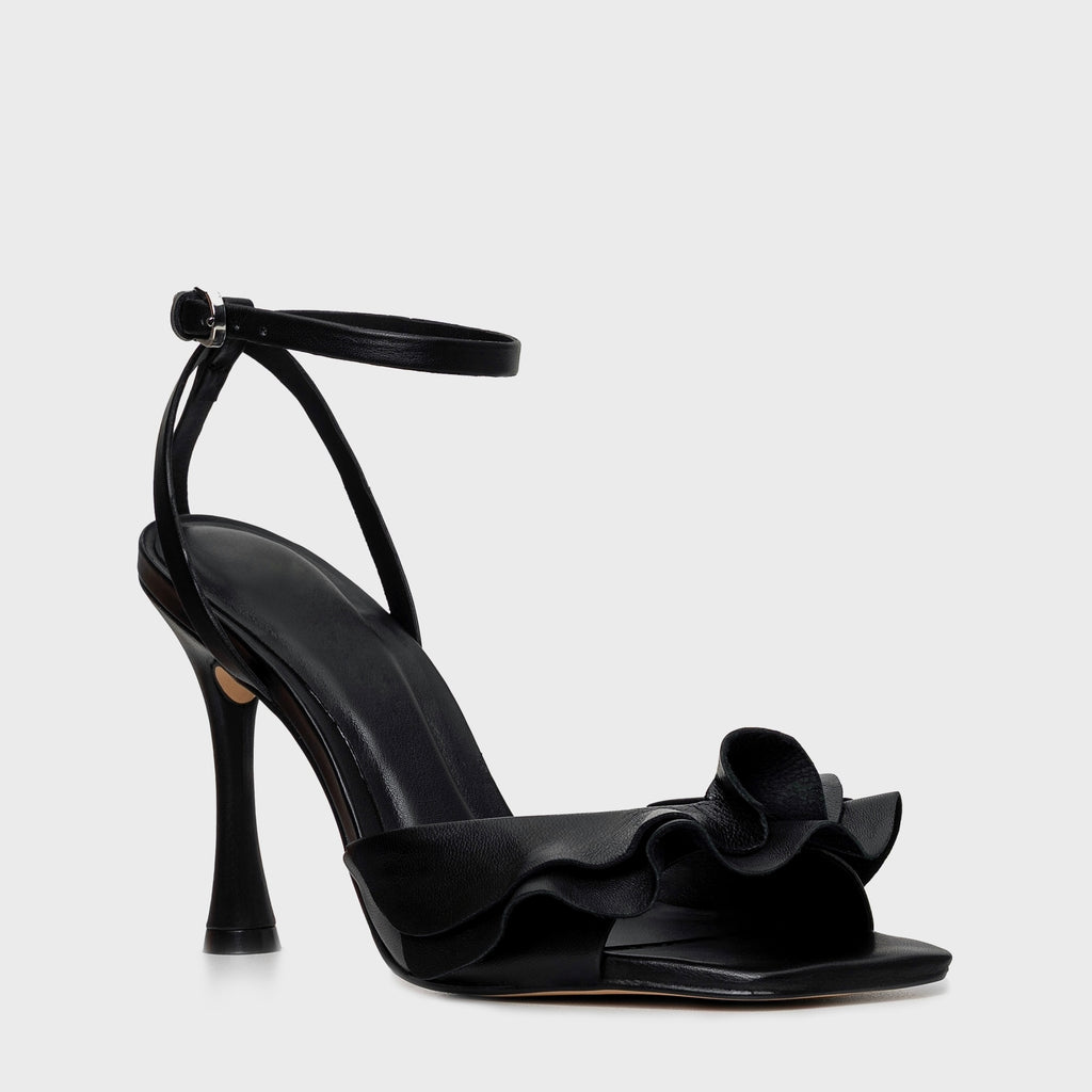 Ruffle Strap Sandal Heel