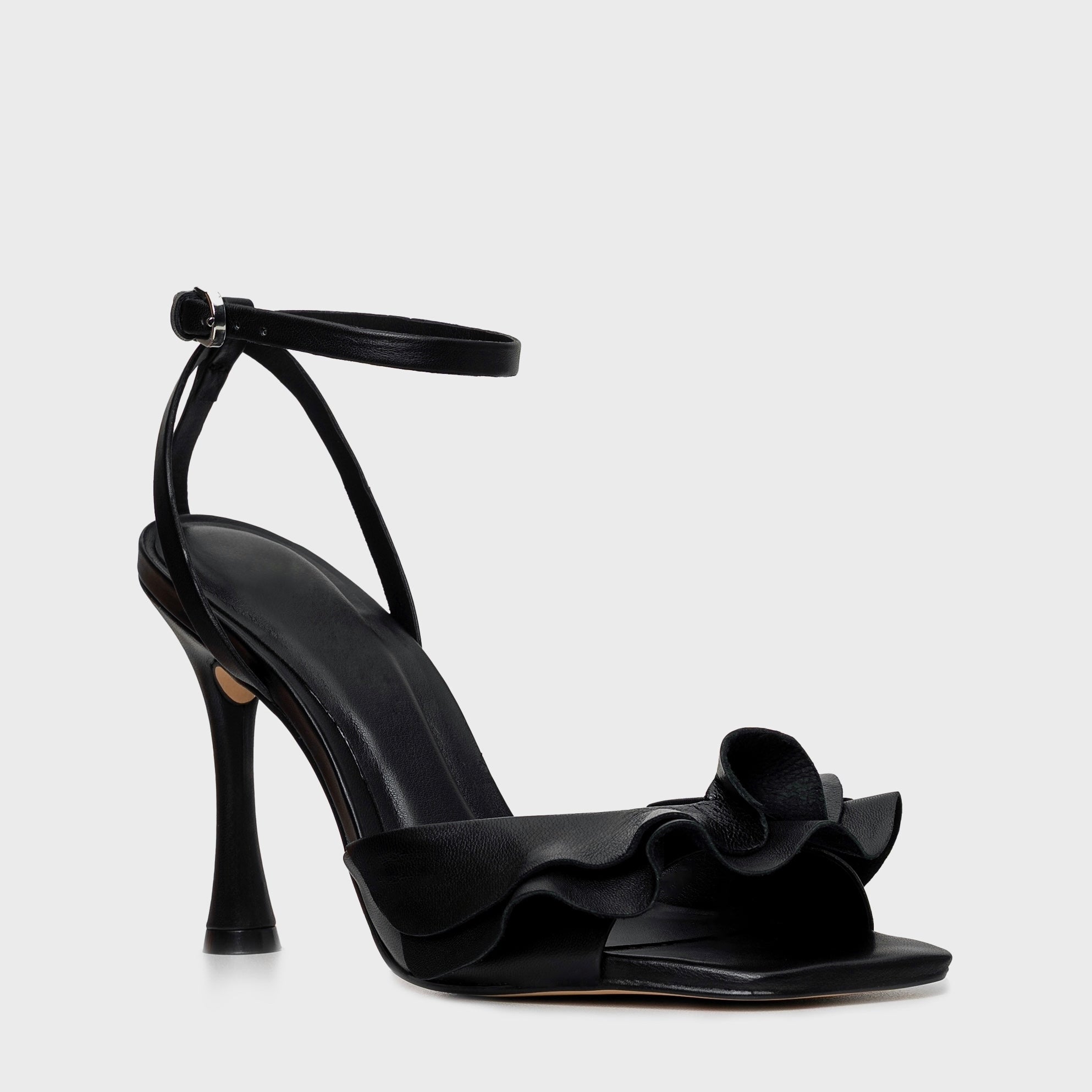 Ruffle Strap Sandal Heel
