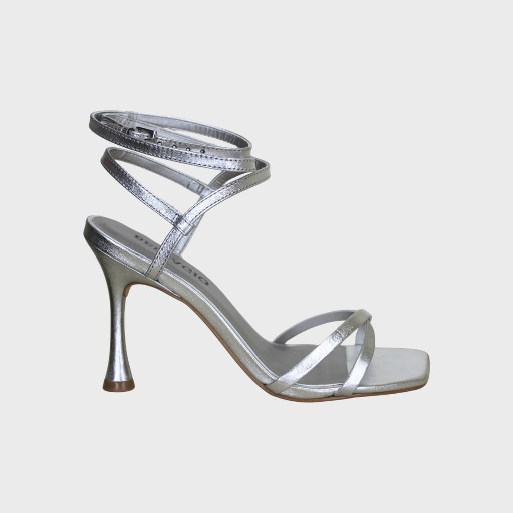 Metallic Wrap Stiletto Sandal Heel
